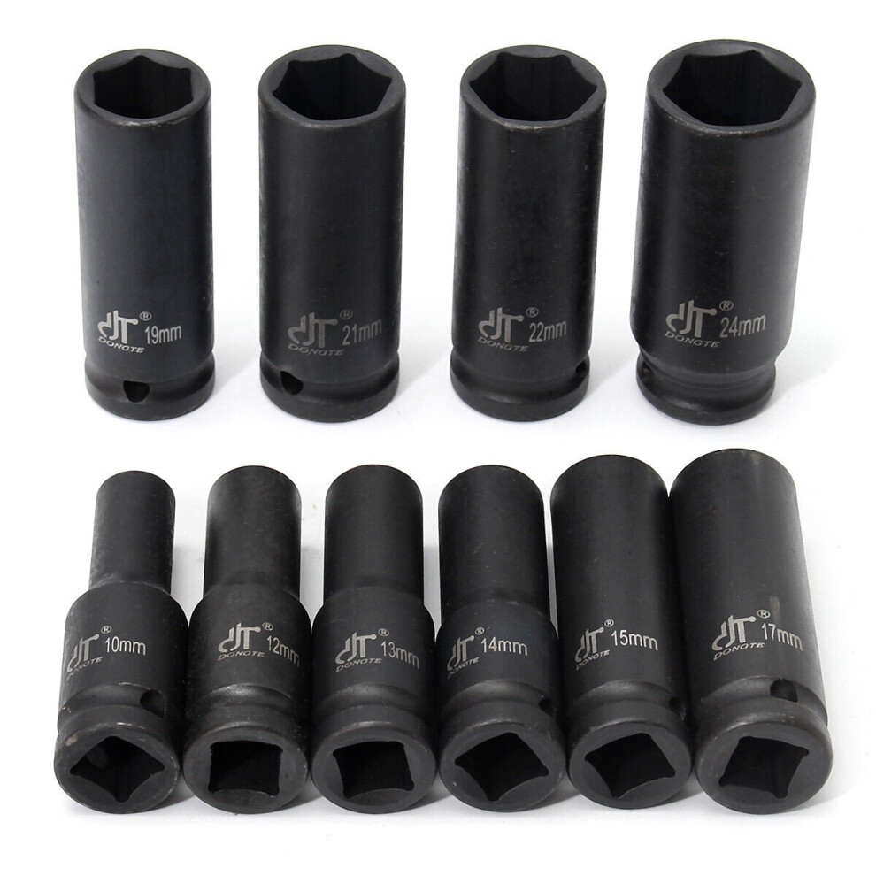 10Pcs 1/2 Inch Drive Deep Impact Metric Socket Set 10-24mm Air Garage Socket Wrench Tool