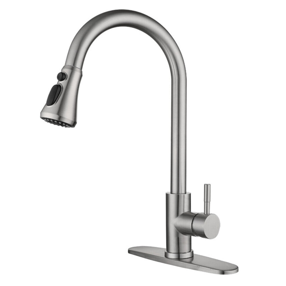 (Equipped with bottom plate) Kitchen Faucet With Pull Down Sprayer Unique 3 Water Effect High Arc Brushed Nickel Finish Stainless Steel Single Handle