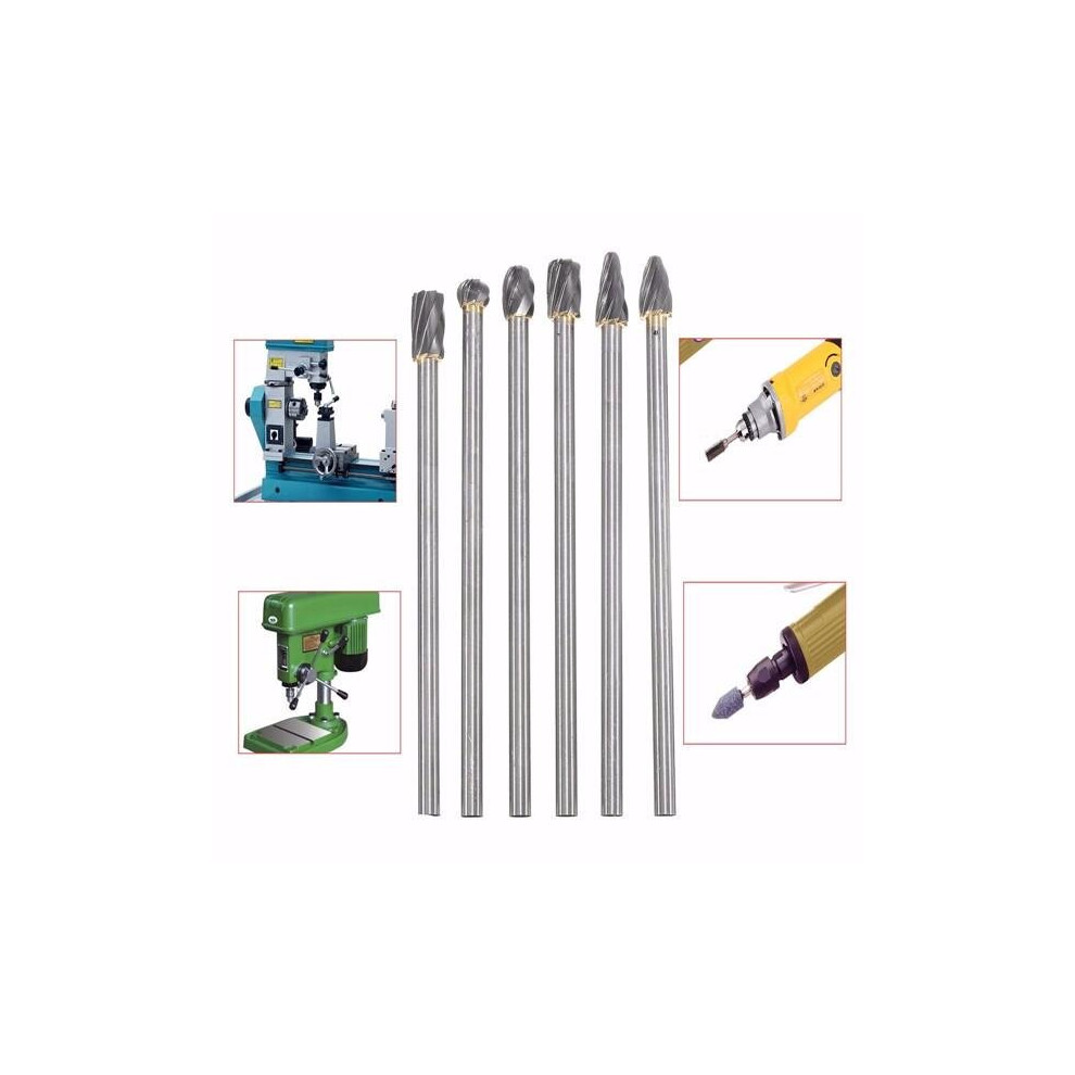 6Pcs 6Mm Shank Rotary File Burr 10Mm Tungsten Carbide Aluminum Cutter 3654659365736