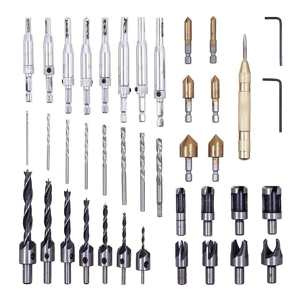 40pcs Chamfer Countersink Drill Bits Wood Plug Cutter Center Punch Core Drill Bit Set