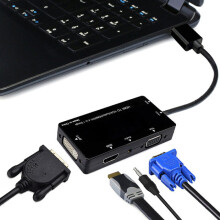 (Black) 4 in 1 Display Converter Hub Docking Station Adapter with HDMIVGADVI Ports VH99 for TV Projectors