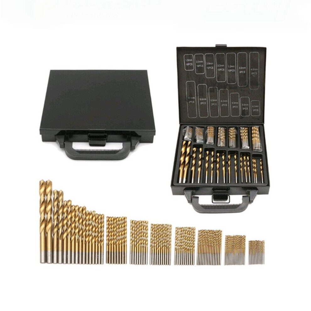 99Pcs 1.5-10mm High-speed Steel Titanium Plated Open Hole With Metal Box Straight Shank Spiral Drill Suit