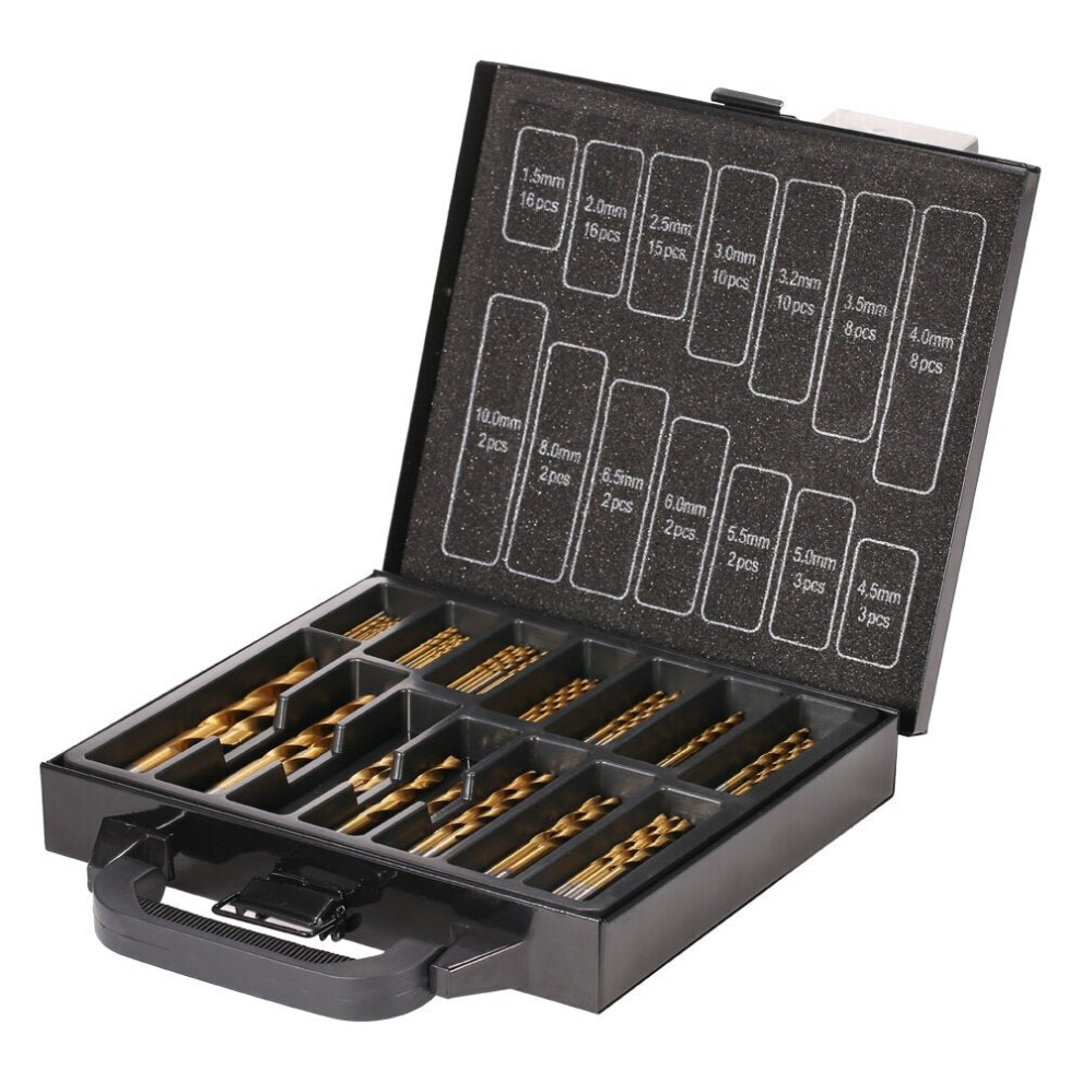 99Pcs HSS Drill Bits with Metal Case 1.5-10mm High Speed Steel Titanium Plated Twist Drill Bit for Wood Drilling