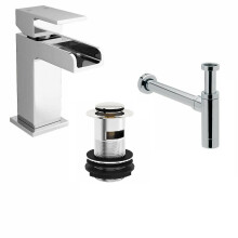 Bathroom Basin Sink Waterfall Mixer Tap including Clicker Waste a & Bottle Trap
