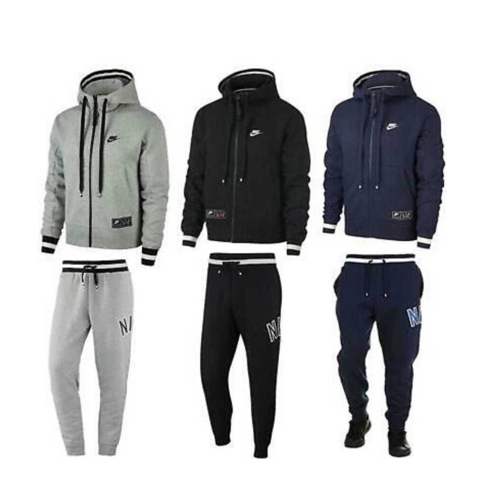 (Small, Grey) Nike Air Mens Tracksuit Zip Logo Hoodie Bottoms