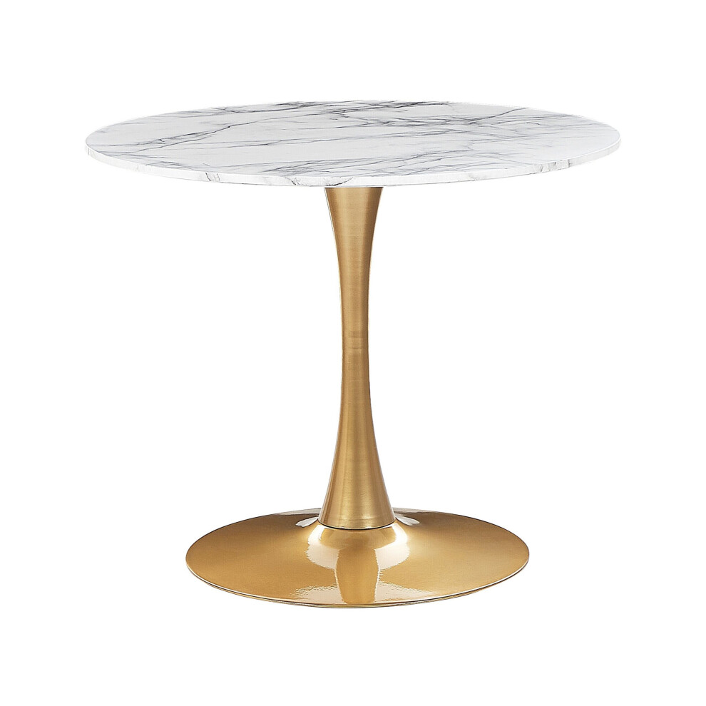 Round Dining Table 90 cm Marble Effect White with Gold BOCA