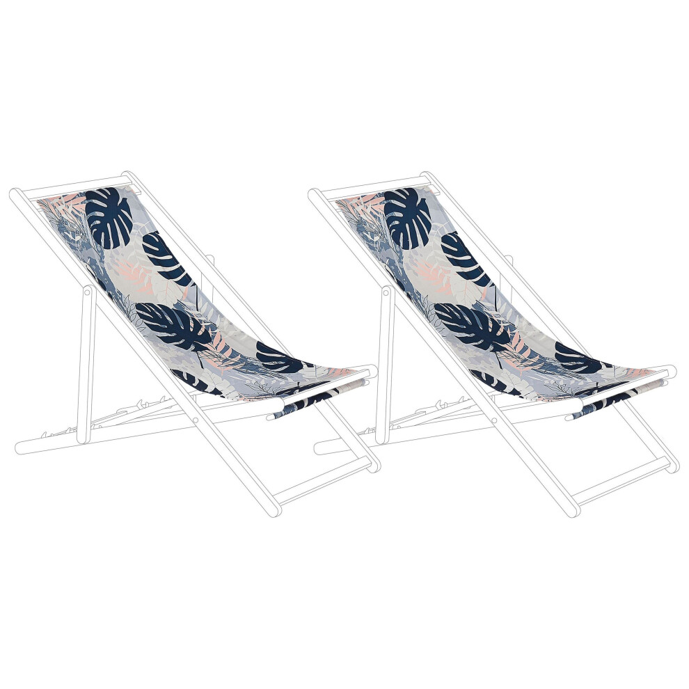 Set of 2 Sun Lounger Replacement Fabrics Palm Leaves Pattern Blue ANZIO / AVELLINO