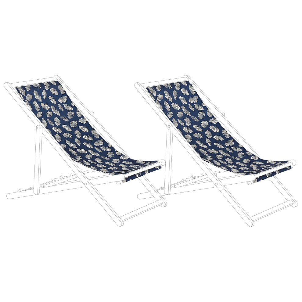 Set of 2 Sun Lounger Replacement Fabrics Floral Pattern Navy Blue ANZIO / AVELLINO