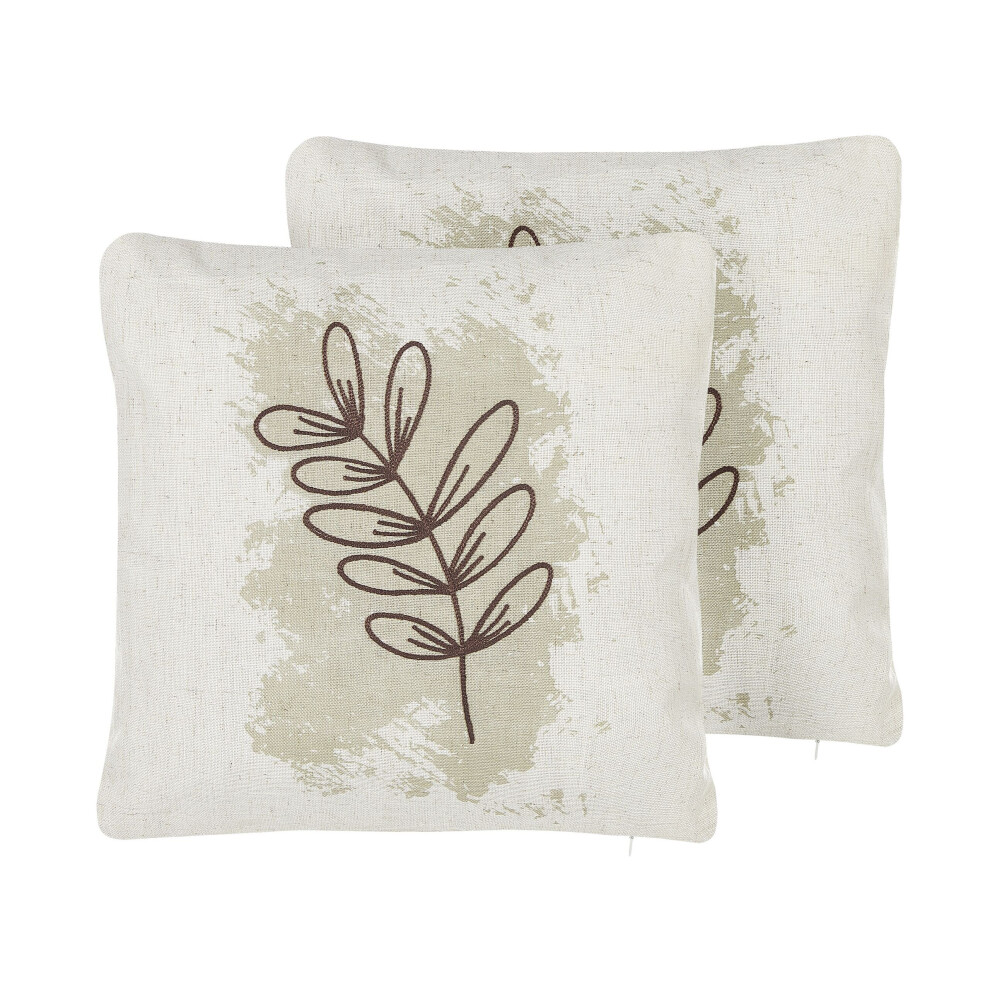Set of 2 Cushions 30 x 50 cm Leaf Motif Beige CALENDULA