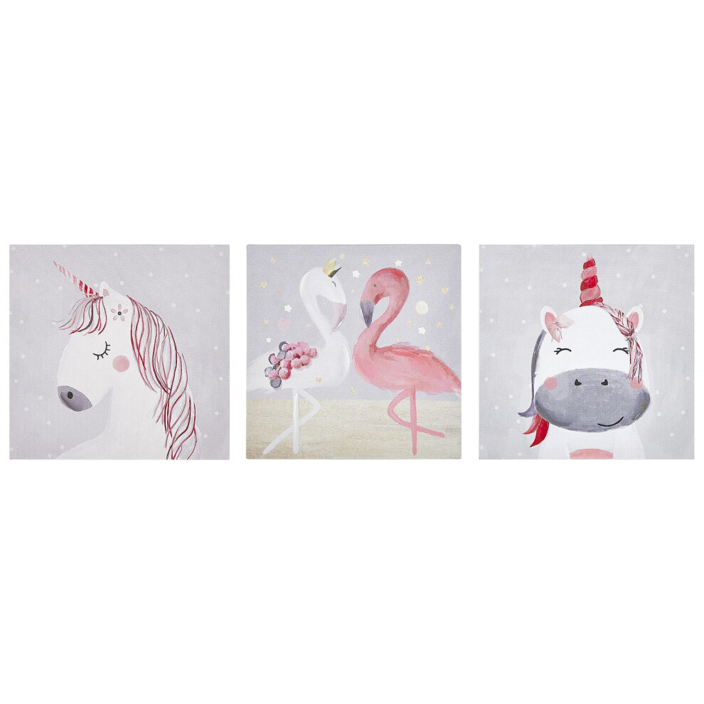 Set of 3 Canvas Art Prints 30 x 30 cm Grey and Pink TIMIA