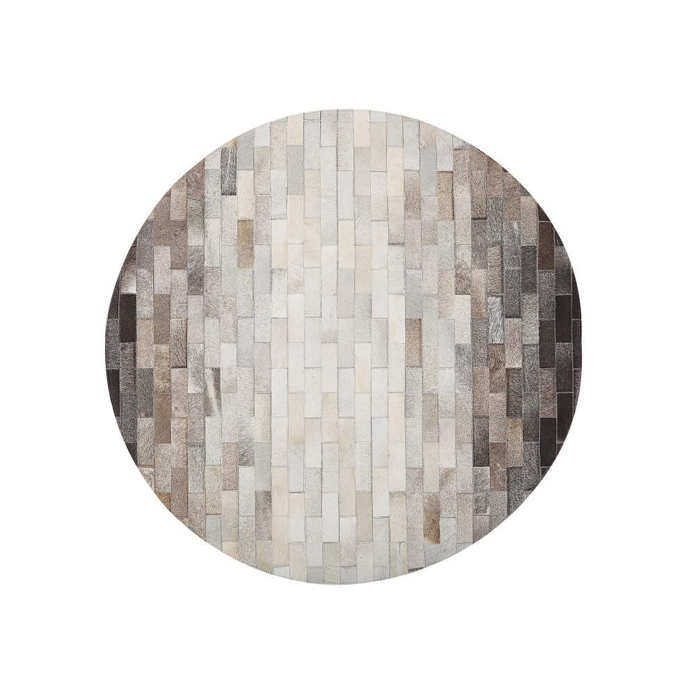 Round Cowhide Area Rug 140 cm Brown and Beige DUTLAR