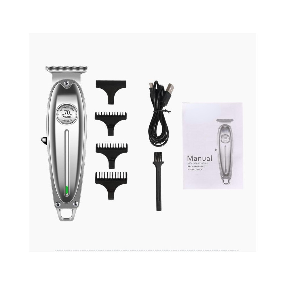 Greenzech Silver All Metal Professional Hair Clipper Men Electric Cordless Hair Trimmer 0Mm Baldheaded T Blade Haircut Machine Barber