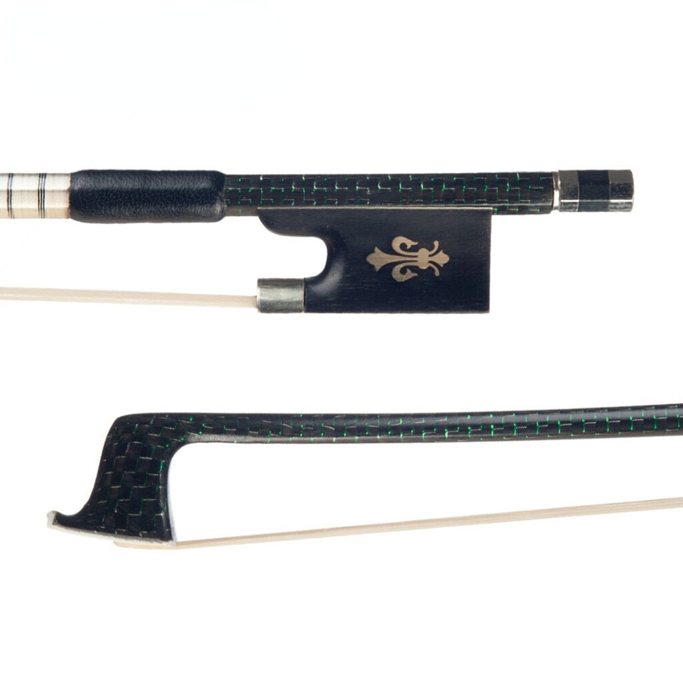 Master 4/4 Carbon Fiber Violin Bow Green Silk Braided Carbon Fiber Stick Cupronickel Mounted Ebony Frog Durable Use