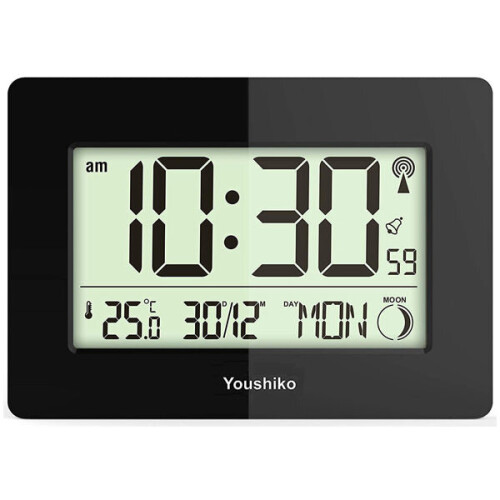 Radio Controlled LCD Wall Mountable and Desk Clock ( Black  ) 1