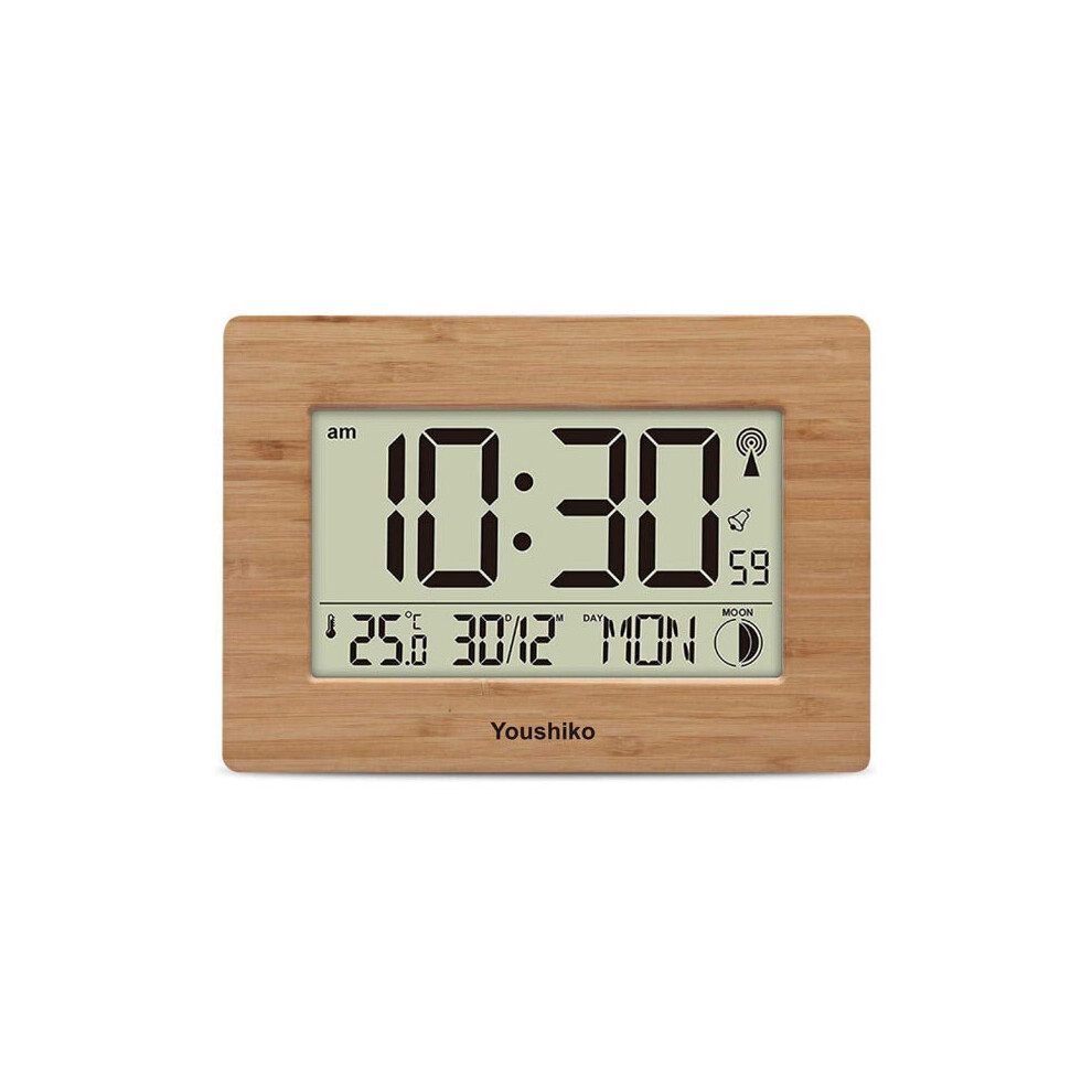 Radio Controlled LCD Wall Mountable and Desk Clock ( Bamboo Wood Panel   )