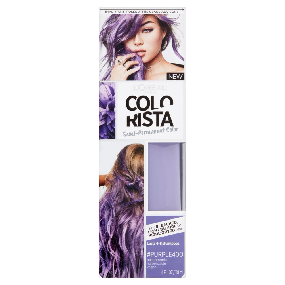 L'Oreal Paris Colorista Semi-Permanent Hair Color, Light Bleached Blondes, Purple, 1 Kit