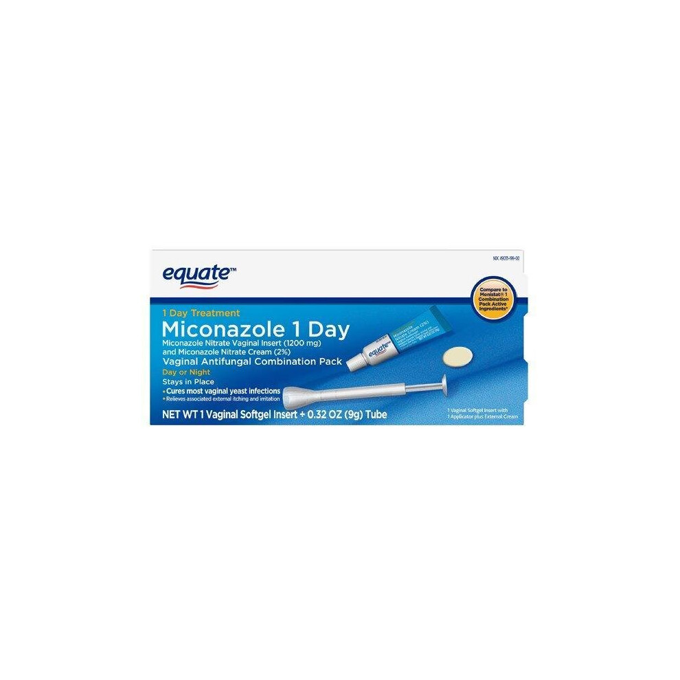 Equate Miconazole Nitrate Vaginal Insert (1200 mg) And Miconazole Nitrate Cream (2%) Combination Pack, 1-Day Treatment For Vaginal Yeast Infection