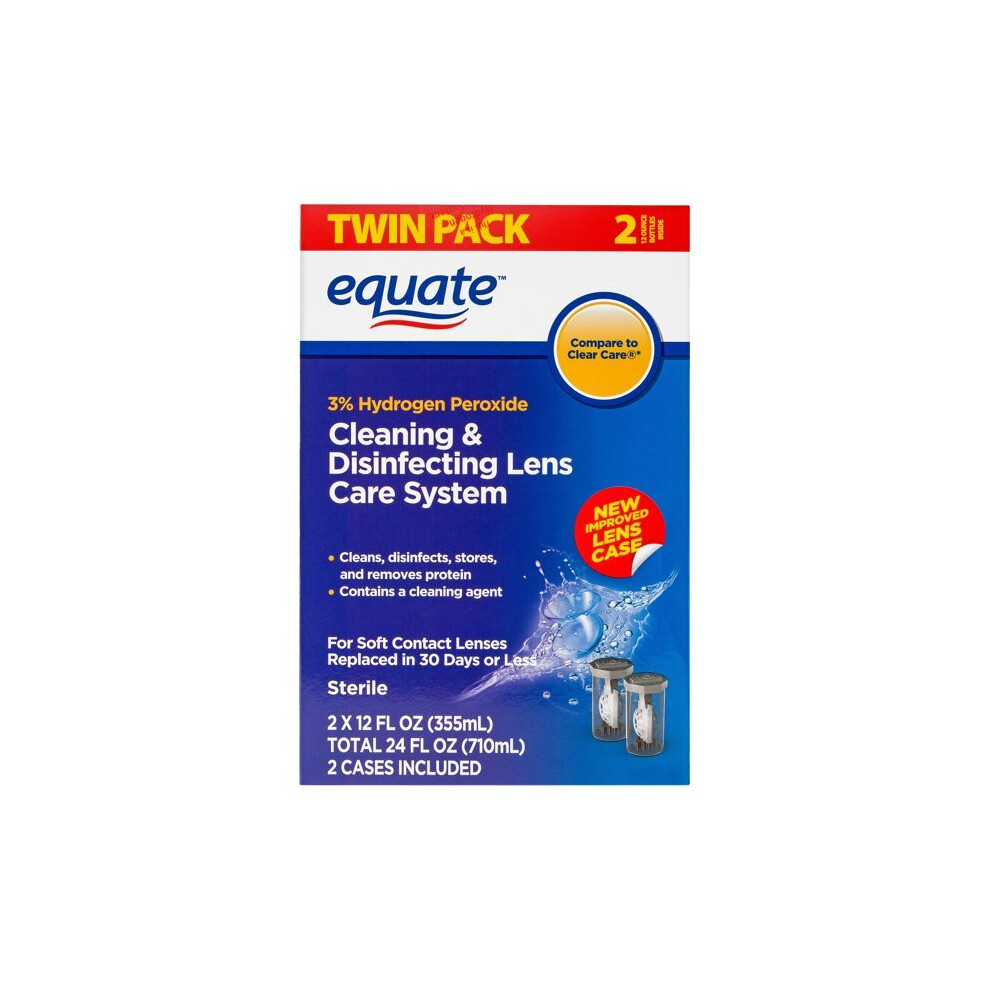 Equate Contact Lens Solution Cleaning & Disinfecting Lens Care System, 12 Fl. Oz. 2 Pack