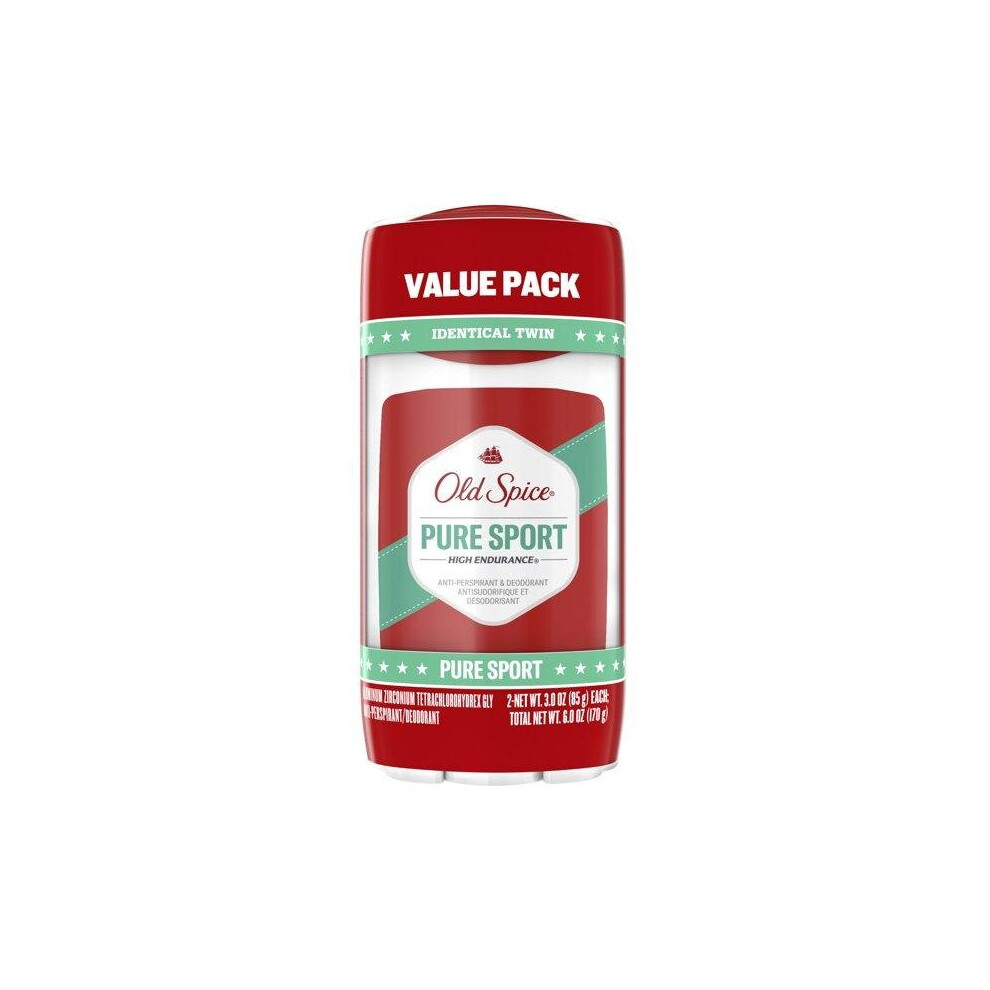 Old Spice High Endurance Anti-Perspirant Deodorant for Men, 48 Hour Protection, Pure Sport Scent, Twin Pack, 3.0 Oz each