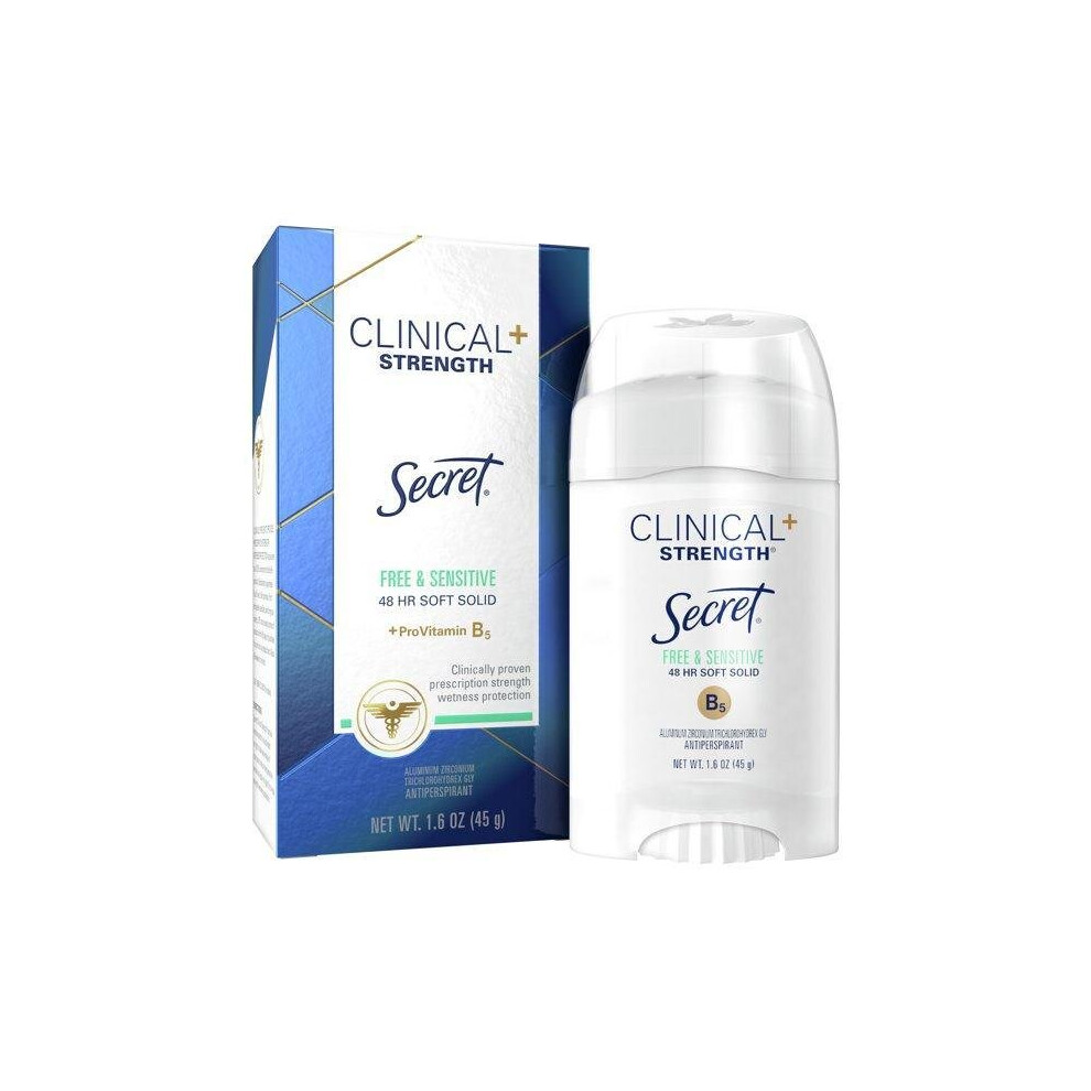 Secret Clinical Strength Soft Solid Antiperspirant And Deodorant, Free & Sensitive, 1.6 Oz