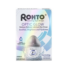 Rohto Optic Glow Cooling Eye Drops - Redness Relief, Brightens & Lubricates, 0.4 fl oz, BAK-Free, Soothes Up to 8 Hours