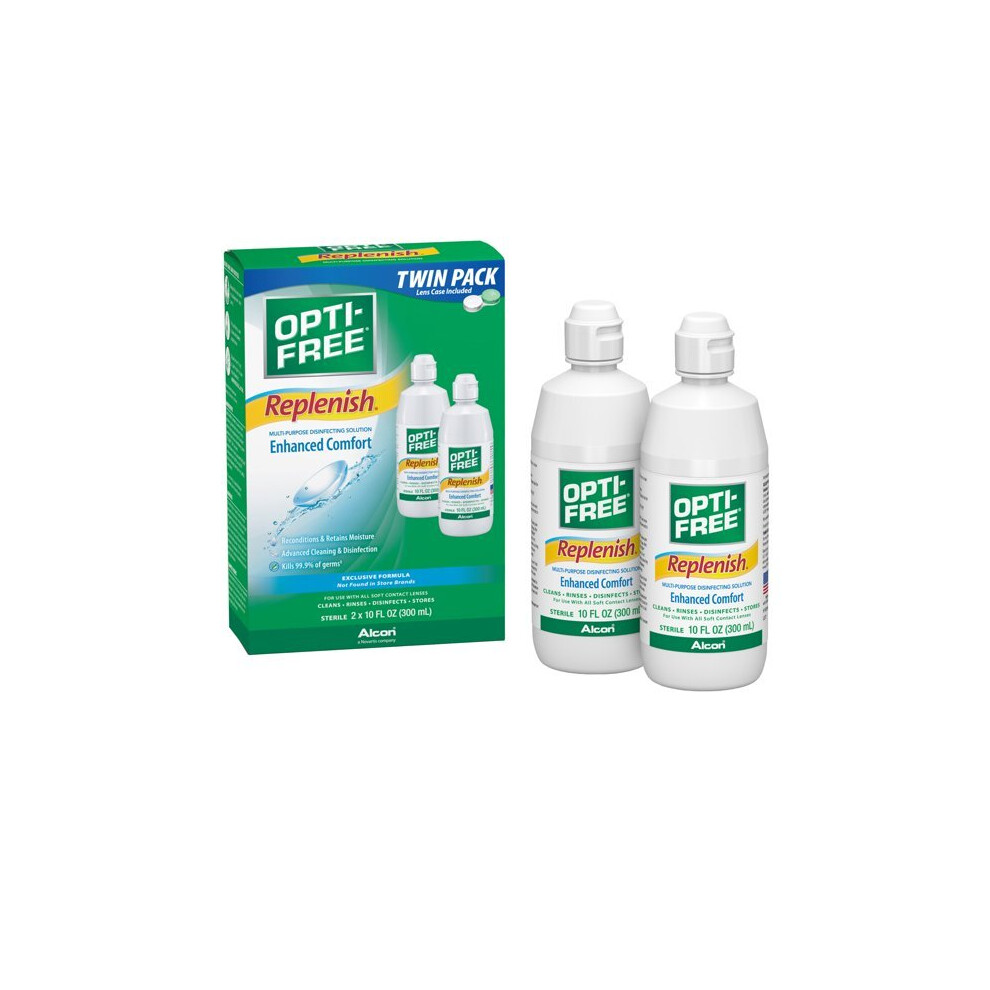 Opti-Free Replenish Multipurpose Contact Lens Disinfecting Solution, 10 Fl Oz Twin Pack