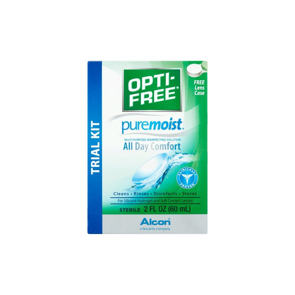OPTI-FREE Alcon PureMoist All Day Comfort Multi-Purpose Disinfecting Solution Trial Kit, 2 Fl oz