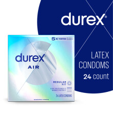 Durex Air Condoms, Extra Thin, Transparent Natural Rubber Latex Condoms for Men, 24 Count