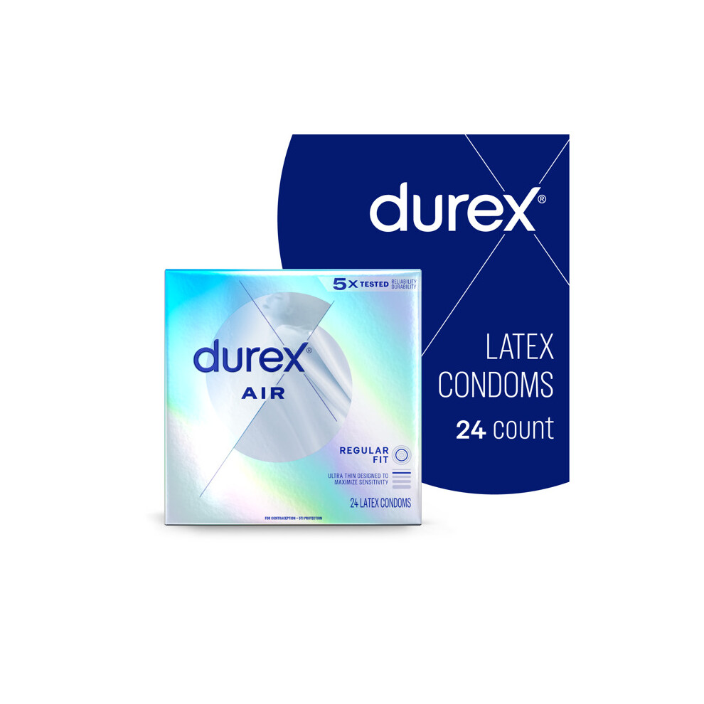 Durex Air Condoms, Extra Thin, Transparent Natural Rubber Latex Condoms For Men, 24 Count