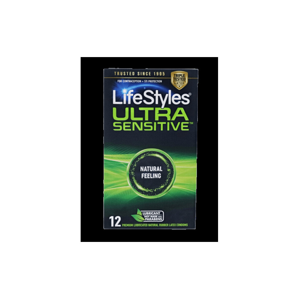Lifestyles Ultra Sensitive Lubricated Latex Condoms, 12 Count