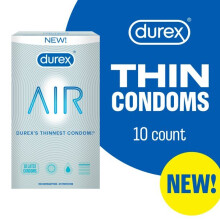 Durex Air Condoms, Extra Thin, Transparent Natural Rubber Latex Condoms for Men, 10 Count