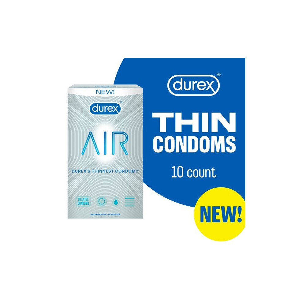 Durex Air Condoms, Extra Thin, Transparent Natural Rubber Latex Condoms For Men, 10 Count
