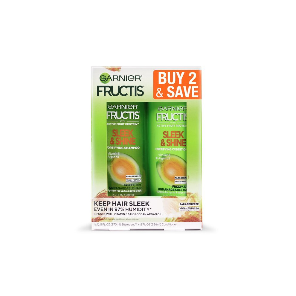 Garnier Fructis Sleek & Shine Shampoo & Conditioner For Frizzy, Dry Hair, 12 Oz 2 Count