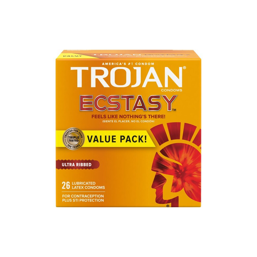 Trojan Ultra Ribbed Ecstasy Lubricated Condoms - 26 Count