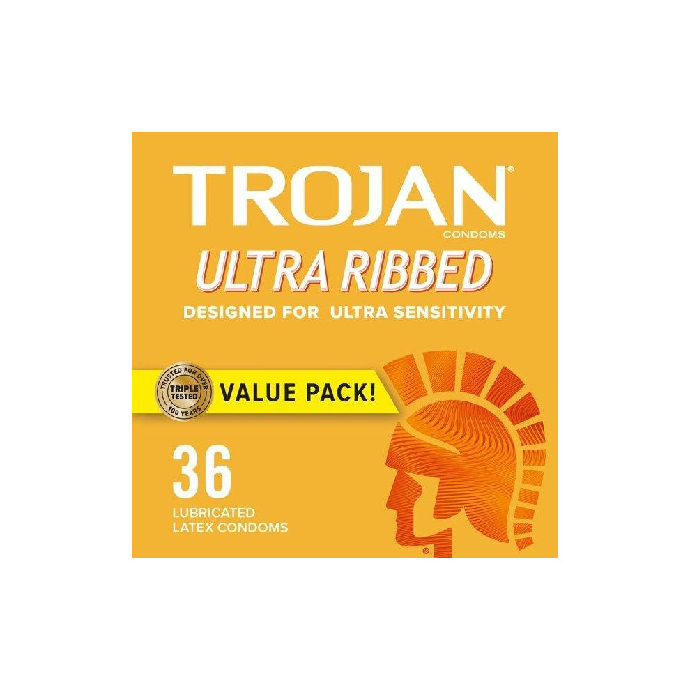 Trojan Ultra Ribbed Condoms For Ultra Stimulation, 36 Count, 1 Pack