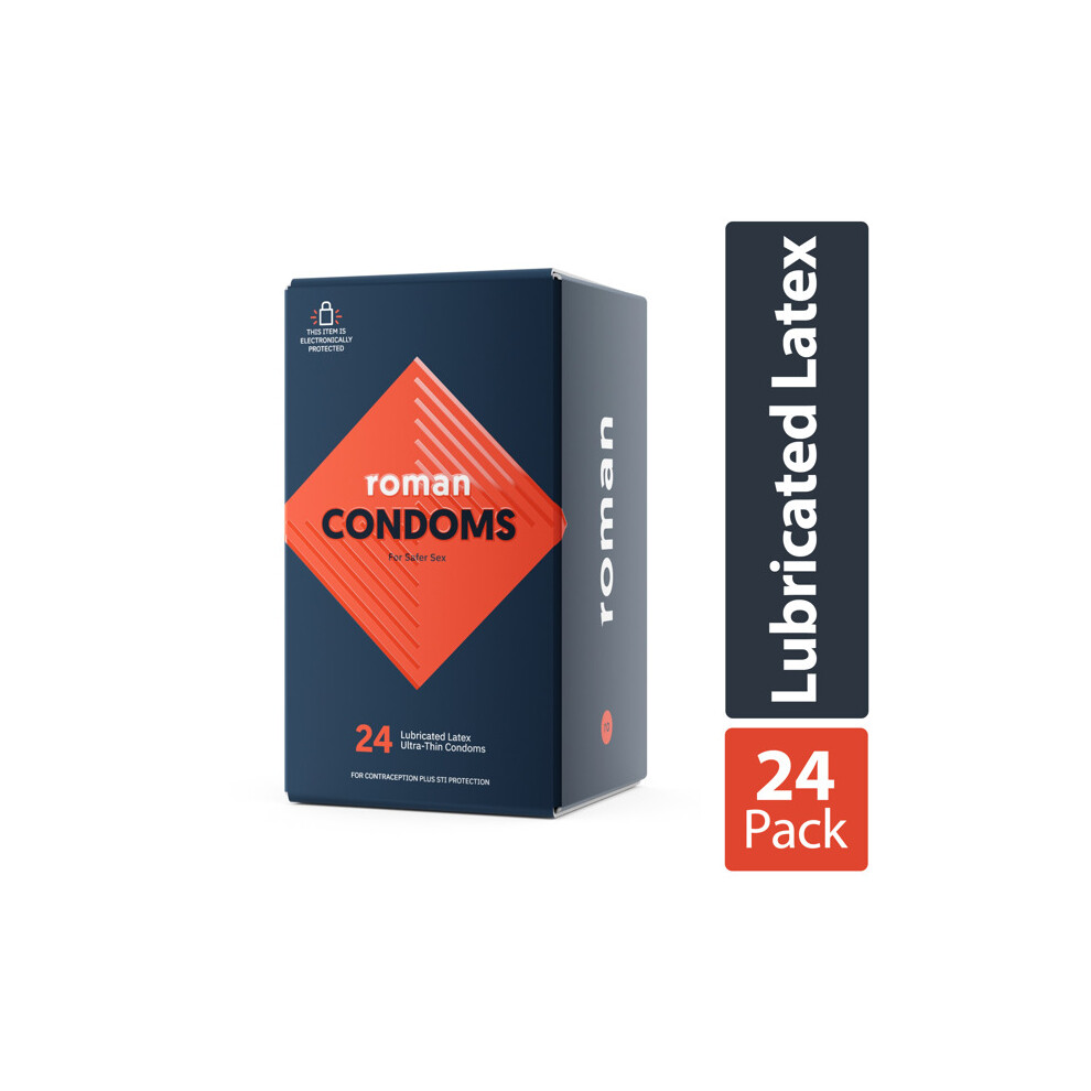 Roman Ultra Thin Condoms, 100% Natural Latex Lubricated Condoms, 24 Pack