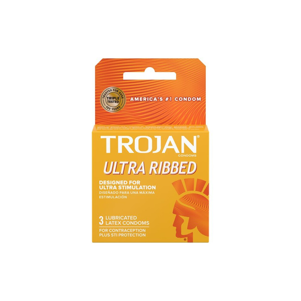 Trojan Stimulations Ultra Ribbed Lubricated Condom, 3 ct