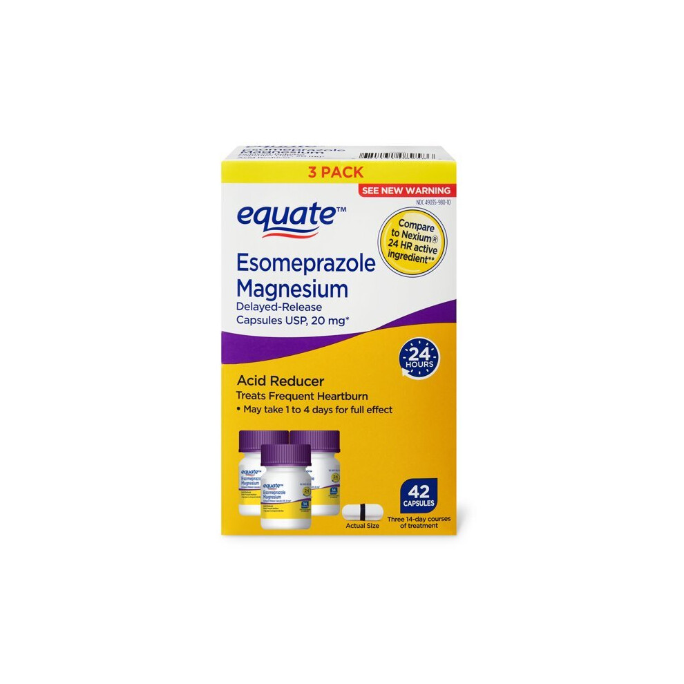 Equate Acid Reducer Esomeprazole Magnesium Delayed-Release Caps, 20Mg, 42 Ct, (3 Pack)