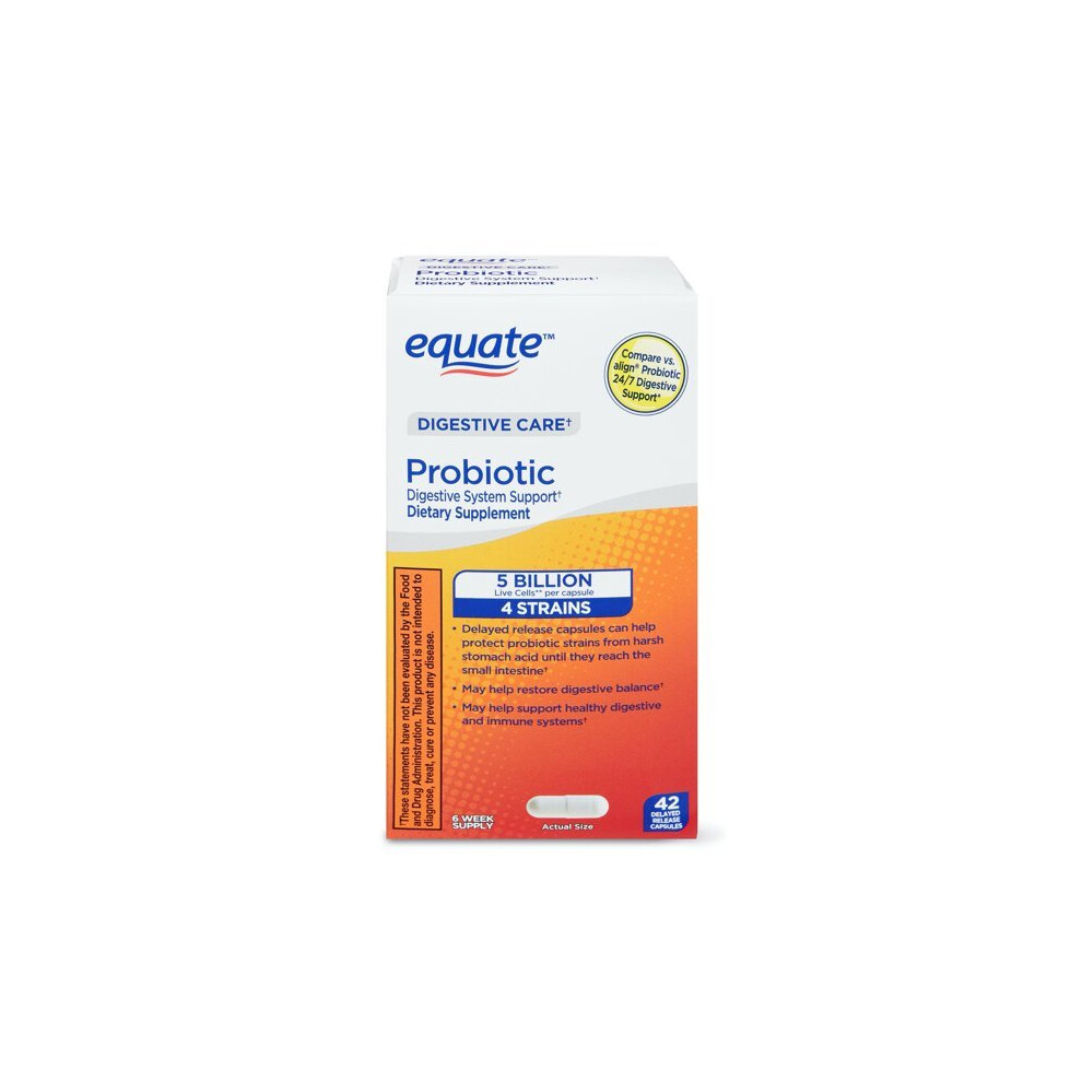 Equate Digestive Care Probiotic Digestive System Support Delayed Release Capsules, 42 Count