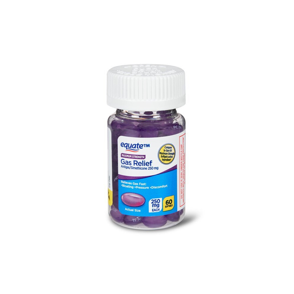 Equate Maximum Strength Gas Relief Softgels, 250 Mg, 60 Count