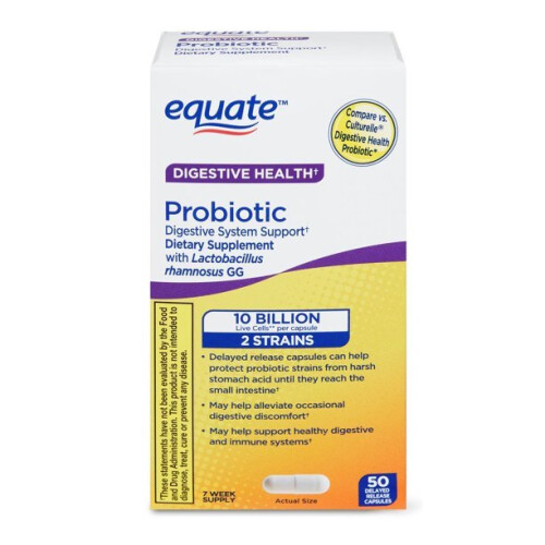 Equate Probiotic Digestive System Support with Lactobacillus Rhamnosus GG Delayed-Release Capsules, 50 Count