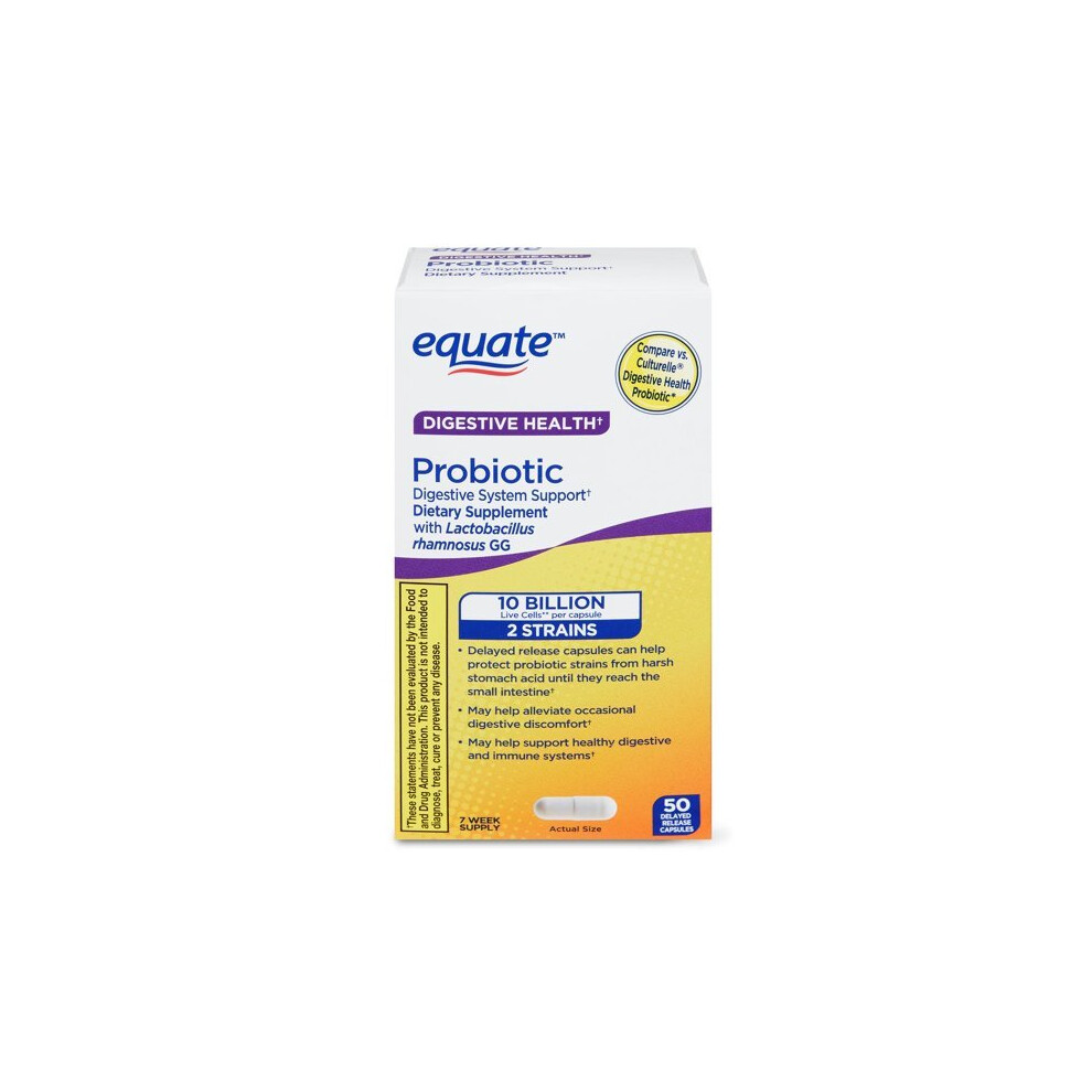 Equate Probiotic Digestive System Support With Lactobacillus Rhamnosus Gg Delayed-Release Capsules, 50 Count