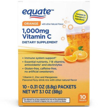 Equate 1000 mg Vitamin C Powder Drink Mix Supplement for Immune Support, Orange, 10ct
