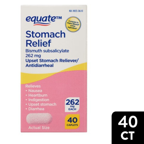 Equate Stomach Relief Caplets, 262 mg, 40 Count