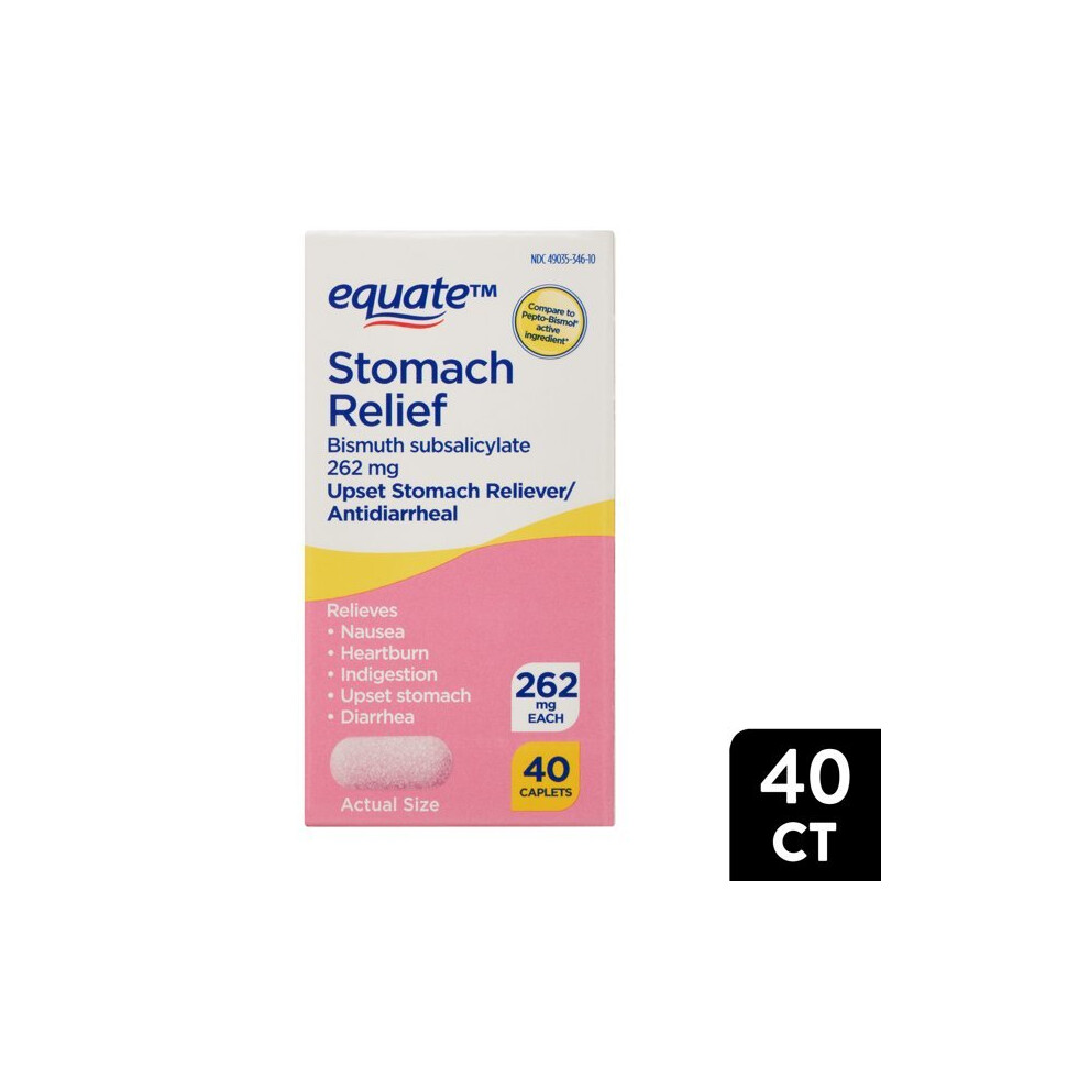 Equate Stomach Relief Caplets, 262 Mg, 40 Count