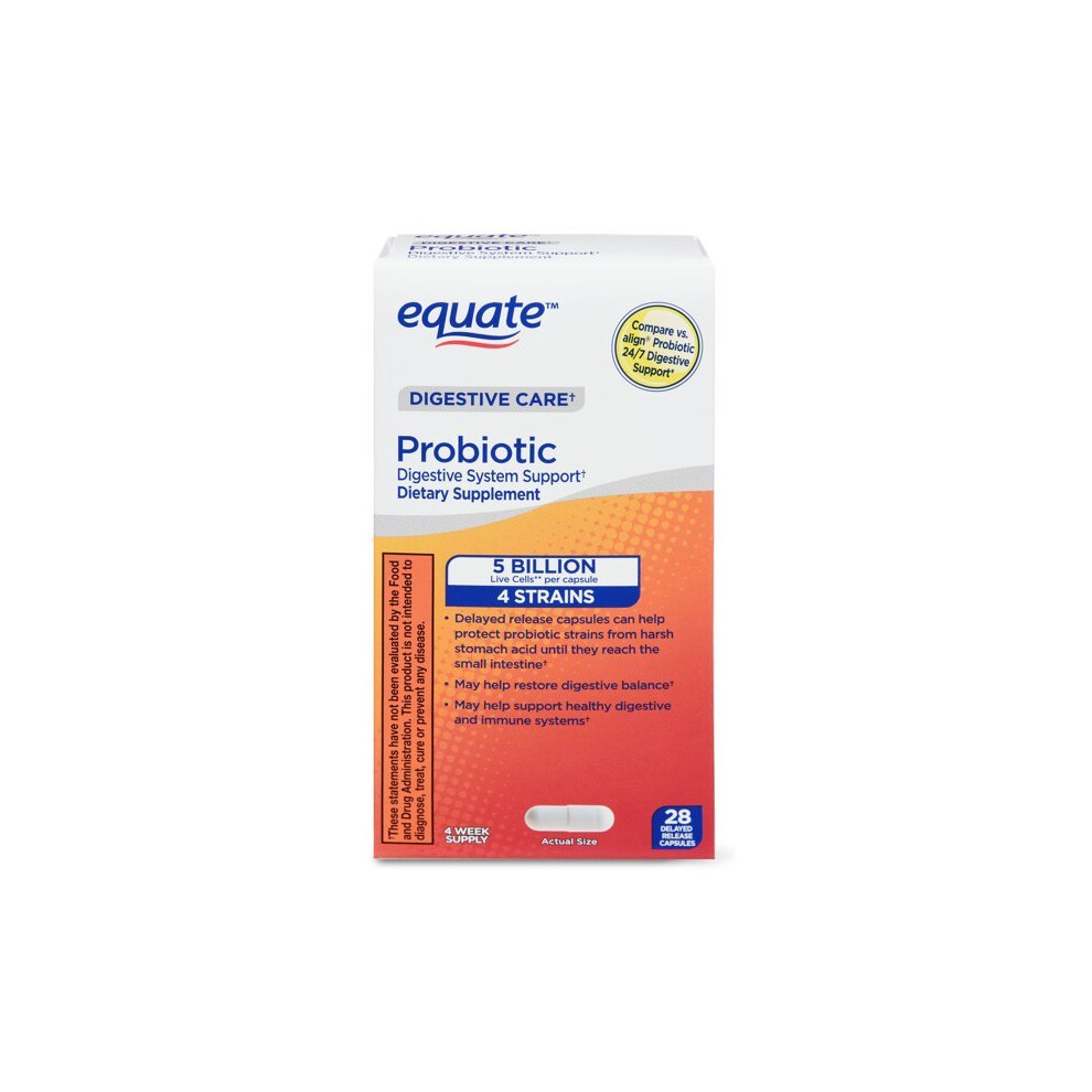 Equate Digestive Care Probiotic Digestive System Support Delayed-Release Capsules, 28 Count
