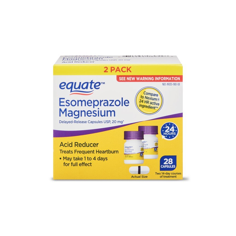 Equate Acid Reducer Esomeprazole Magnesium Delayed-Release Capsules, 20 Mg, 28 Count, (2 Pack)