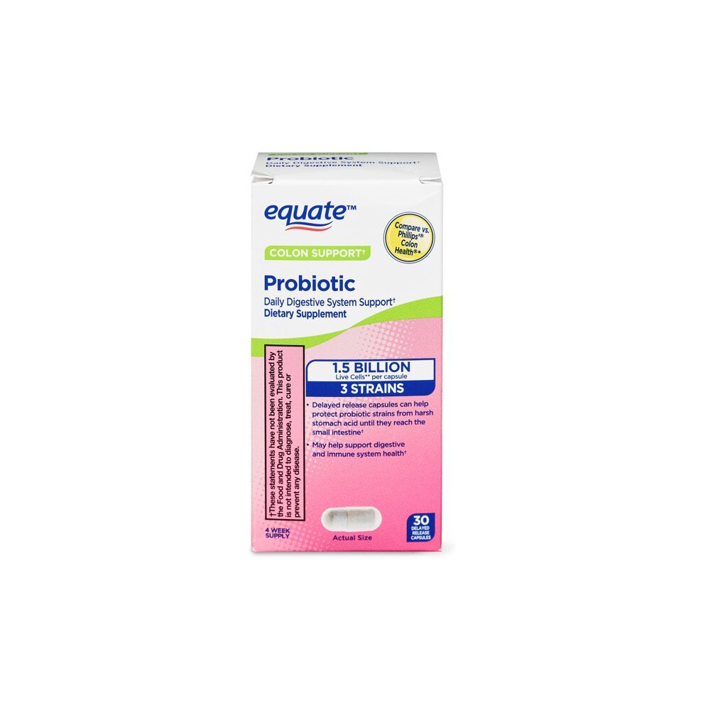Equate Colon Support Probiotic Delayed-Release Capsules, 30 Count