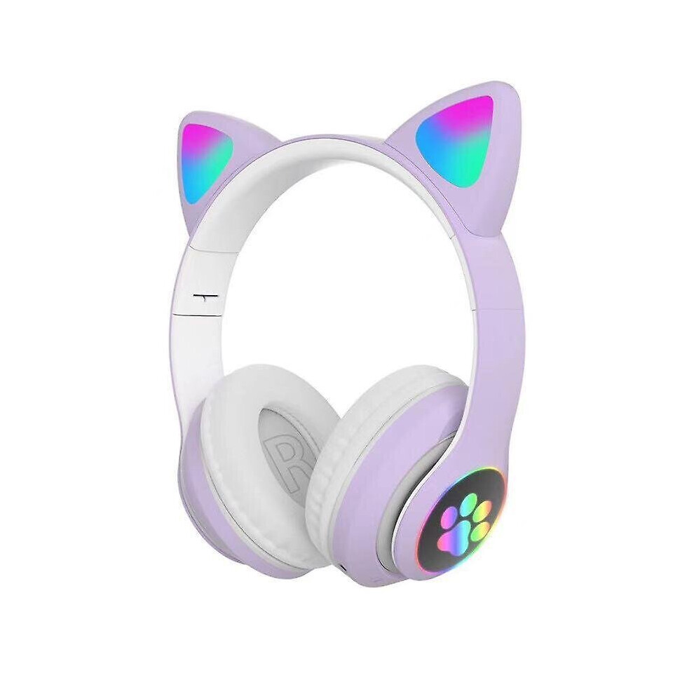 (Purple) Wireless Bluetooth Headphones Cat Ear Headset With Led Light Purple 764799495927
