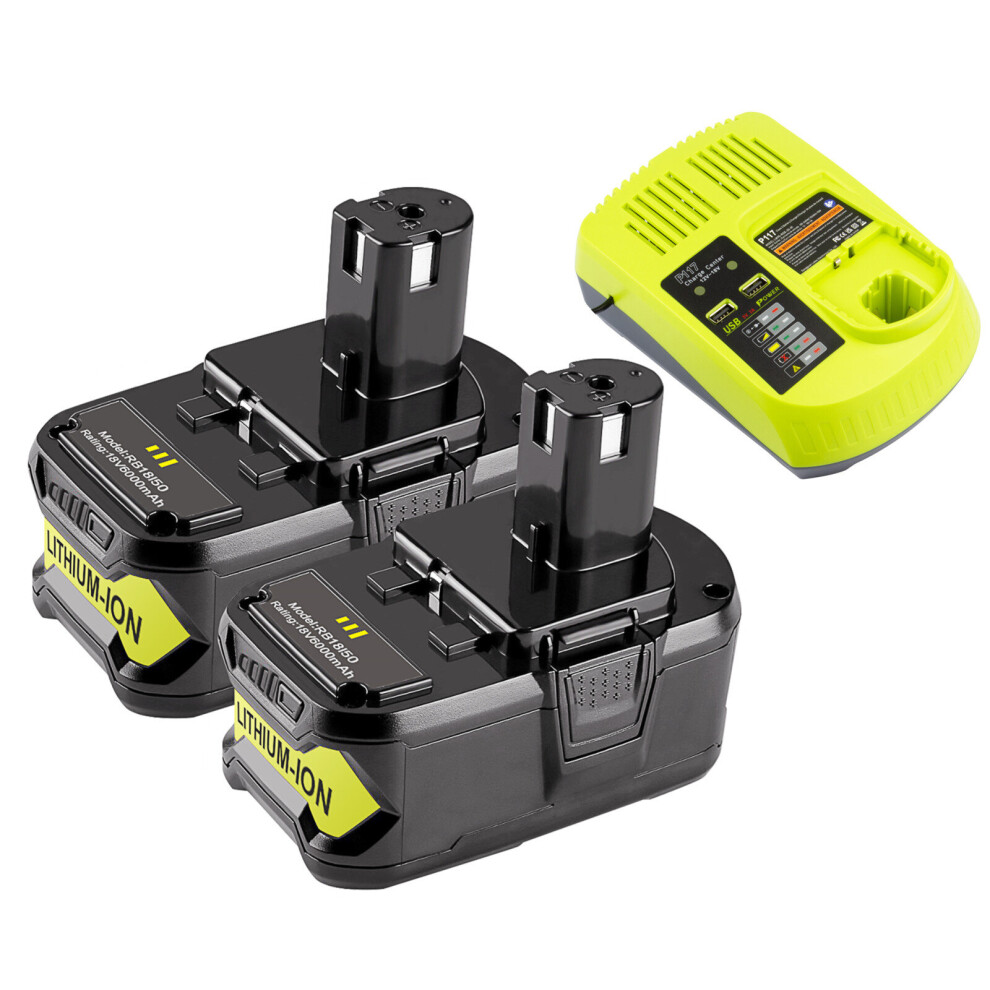 2X Battery / Charger 18V 6.0AH For Ryobi One+ Plus P108 Lithium RB18L50 RB18L40